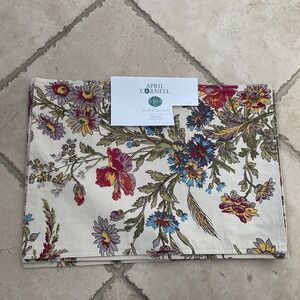 NWT April Cornell Placemats 14x19 Wildflowers Set Of 4 100% Cotton Beige, Green